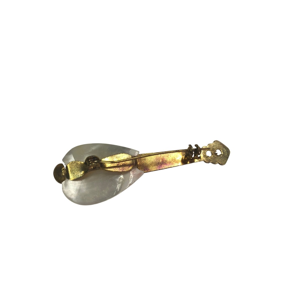 Vintage Mother of Pearl Mandolin Brooch Gold Tone Lute - Picture 1 of 3